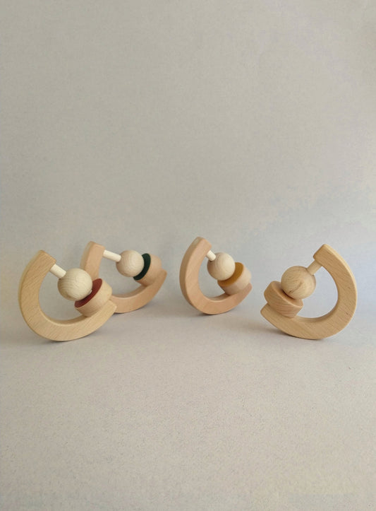 Wooden teether with geometric forms