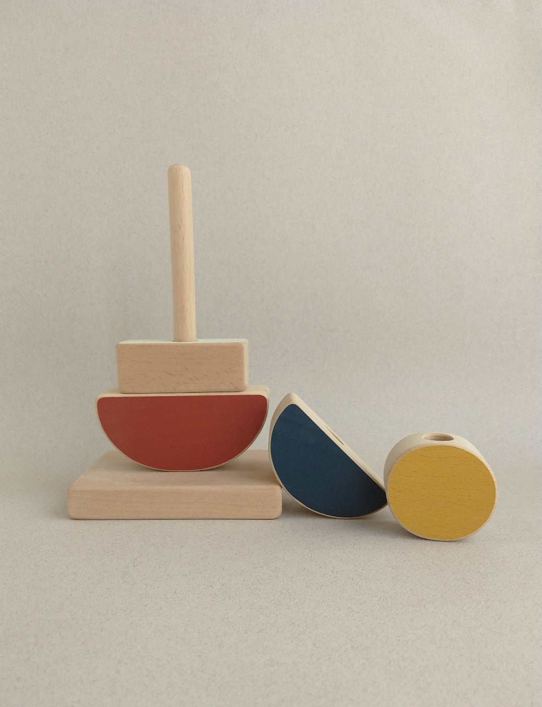 Our wooden toys are hand-cut, hand-painted and sanded satin smooth to offer soft surfaces for little hands.